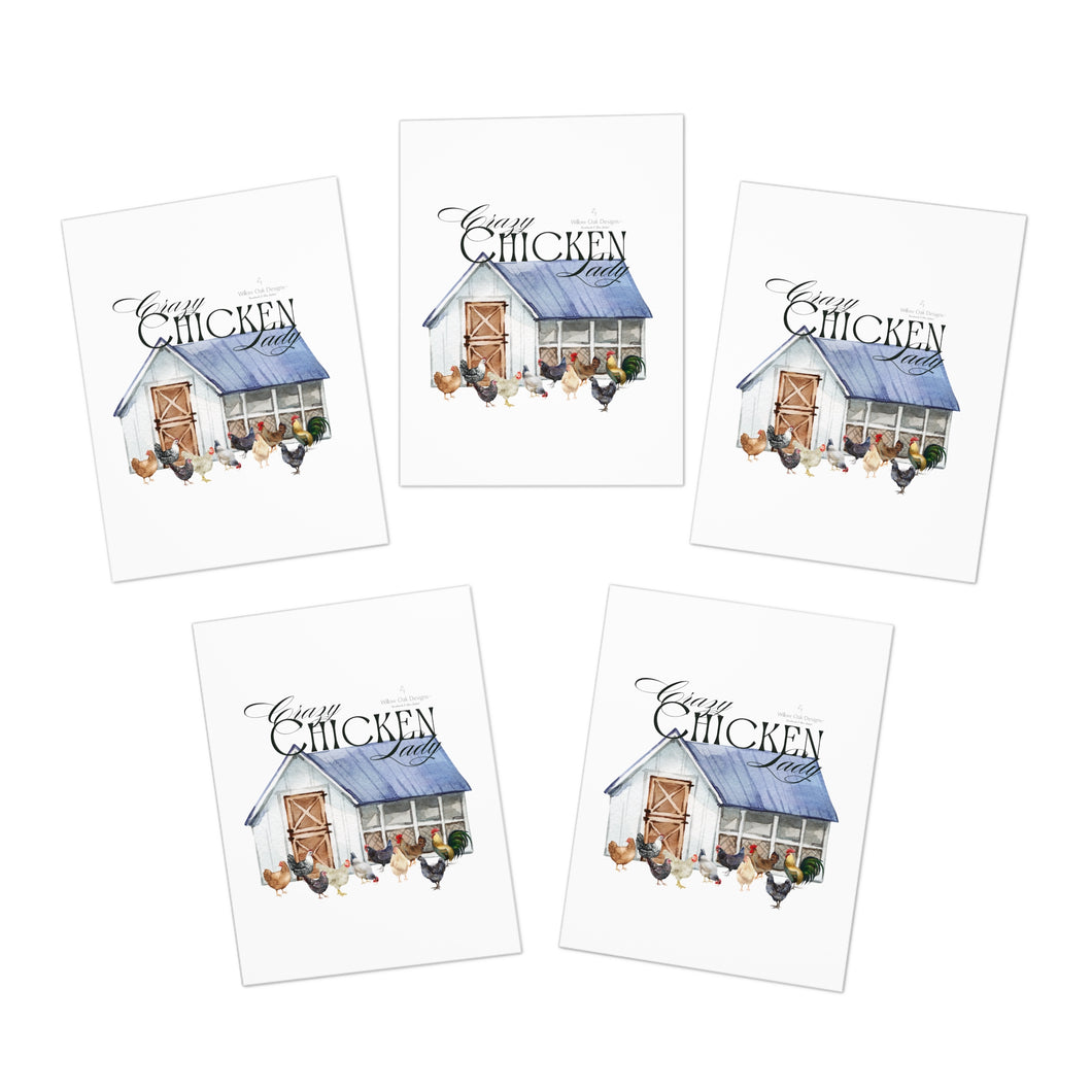 Crazy Chicken Lady Design Greeting Cards (5-Pack)